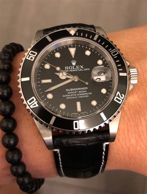 rolex watch black leather strap